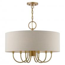  45427-48 - 7 Light Antique Gold Leaf with White Accents Pendant Chandelier