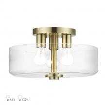  46123-01 - 3 Light Antique Brass Large Semi-Flush with Mouth Blown Clear Glass