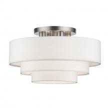  50307-91 - 4 LT Brushed Nickel Extra Large Semi-Flush with Hand Crafted Off-White Color Fabric Hardback Shades