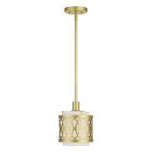  53439-33 - 1 Light Soft Gold Mini Pendant with Hand Crafted Oatmeal Color Fabric Hardback Shade