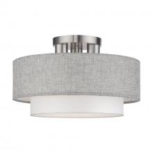  60013-91 - 3 Light Brushed Nickel Large Semi-Flush with Hand Crafted Urban Gray & White Fabric Hardback Shades