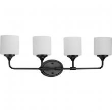  P2804-31M - Lynzie Collection Four-Light Matte Black Etched Opal Glass Modern Bath Vanity Light