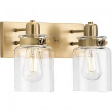  P300046-163 - Calhoun Collection Two-Light Vintage Brass Clear Glass Farmhouse Bath Vanity Light