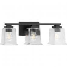  P300379-31M - Gilmour Collection Three-Light Modern Farmhouse Matte Black Clear Glass Bath Vanity Light