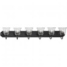  P300394-31M - Six-Light Matte Black Transitional Bath and Vanity Light with Clear Glass for Bathroom