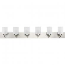  P300421-009 - Merry Collection Six-Light Brushed Nickel and Etched Glass Transitional Style Bath Vanity Wall Light