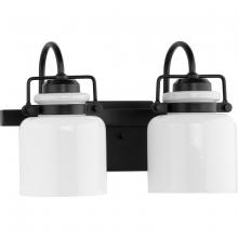  P300439-31M - Fessler Collection Two-Light Matte Black Opal Glass Farmhouse Bath Light