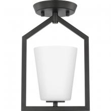  P350259-31M - Vertex Collection One-Light Matte Black Etched White Contemporary Semi-Flush Mount