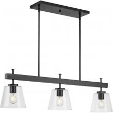  P400298-31M - Saffert Collection Three-Light New Traditional Matte Black Clear Glass Linear Island Chandelier Ligh