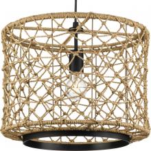  P500420-31M - Chandra Collection One-Light Matte Black Global Pendant with Woven Shade