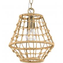  P500423-163 - Laila Collection One-Light Vintage Brass Coastal Pendant with Woven Jute Accent