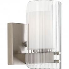  P2029-09WB - One Light Brushed Nickel Clear Ribbed Glass Bathroom Sconce