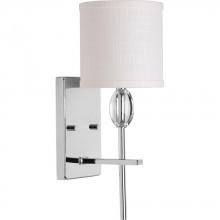  P2060-15 - Status Collection One-Light Polished Chrome Off-White textured Fabric Shade Coastal Bath Vanity Ligh