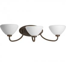  P2072-77 - Three Light Forged Bronze Etched Inside Sprayed White Glass Vanity