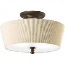  P2827-102 - Two Light Roasted Java Ivory Pleated Glass Drum Shade Semi-Flush Mount