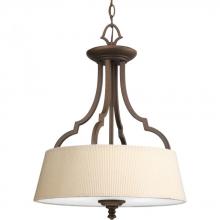  P2828-102 - Three Light Roasted Java Ivory Pleated Glass Foyer Hall Pendant