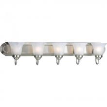  P3055-09 - Five-Light Brushed Nickel Alabaster Glass Traditional Bath Vanity Light