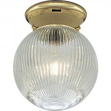  P3599-10 - One Light Polished Brass Clear Ribbed Glass Bowl Flush Mount