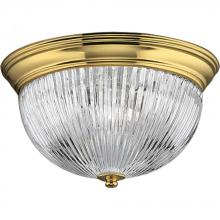  P3656-10 - Two Light Polished Brass Clear Ribbed Glass Bowl Flush Mount