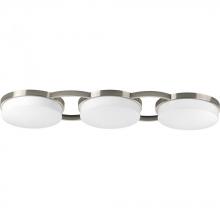  P3695-0930K - Three Light Brushed Nickel White Glass Drum Shade Flush Mount