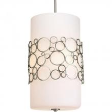  P3711-09 - Three Light Brushed Nickel Opal Etched Glass Drum Shade Pendant