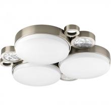  P3747-0930K - Three Light Brushed Nickel White Glass Drum Shade Flush Mount