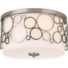  P3752-09 - Three Light Brushed Nickel Opal Etched Glass Drum Shade Flush Mount