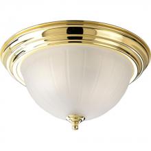  P3817-10 - Two Light Polished Brass Etched Ribbed Glass Bowl Flush Mount