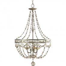  P3825-34 - Three Light Antique Silver Matching Hand Painted Candle Sleeves Glass Up Chandelier