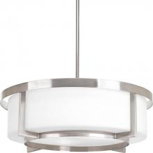  P3930-09 - Four Light Brushed Nickel Etched White Glass Drum Shade Pendant