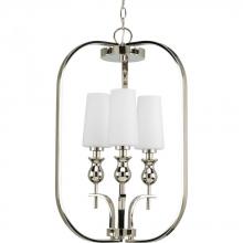  P3960-104 - Three Light Polished Nickel Opal Etched Glass Open Frame Foyer Hall Fixture