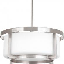  P3981-09 - Two Light Brushed Nickel Etched White Glass Drum Shade Pendant