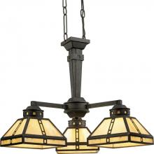  P4101-46 - Three Light Weathered Bronze Light Honey Art Glass Down Chandelier