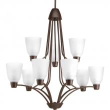  P4173-20 - Nine Light Antique Bronze Etched Glass Up Chandelier