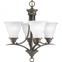  P4326-20EBWB - Four Light Antique Bronze Etched Glass Up Chandelier