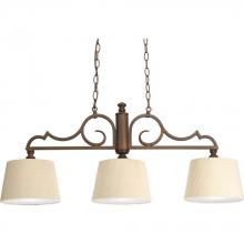  P4530-102 - Three Light Roasted Java Ecru Pleated Linen Shades Glass Down Chandelier