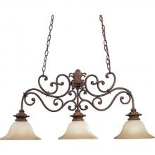  P4533-75 - Three Light Aged Mahogany Sepia Haze Glass Down Chandelier