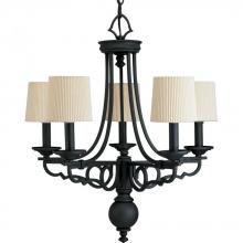  P4566-80 - Five Light Forged Black Ecru Glass Up Chandelier