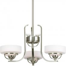  P4691-09WB - Three Light Brushed Nickel Opal Etched Glass Drum Shade Chandelier