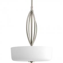  P5004-09 - Three Light Brushed Nickel Opal Etched Glass Drum Shade Pendant