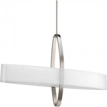  P5049-09 - Six Light Brushed Nickel Mylar Exterior Shade With Linen Interior Diffuser Glass Up Pendant