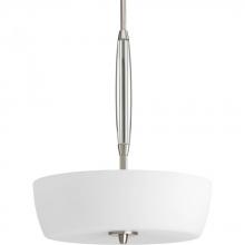  P5062-09 - Three Light Brushed Nickel Opal Etched Glass Drum Shade Pendant