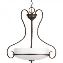  P5132-20 - Three Light Antique Bronze Etched/painted White Inside Glass Foyer Hall Pendant