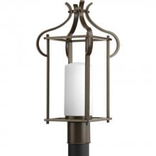  P6407-20 - One Light Antique Bronze Etched Glass Post Light