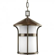  P6506-20 - One Light Antique Bronze Opal Etched Glass Hanging Lantern