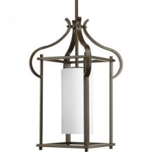  P6507-20 - One Light Antique Bronze Etched Glass Hanging Lantern