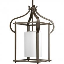  P6508-20 - One Light Antique Bronze Etched Glass Hanging Lantern