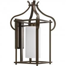  P6601-20 - One Light Antique Bronze Etched Glass Hanging Lantern