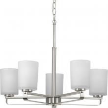  P400286-009 - League Collection Five-Light Brushed Nickel and Etched Glass Modern Farmhouse Chandelier Light