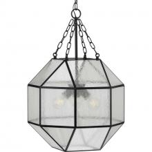  P500222-031 - Mauldin Collection Three-Light Matte Black Clear Seeded Glass Global Pendant Light